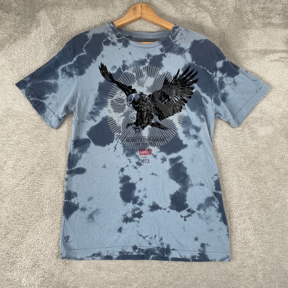 Levi's Shirt Mens Medium Blue Tie Dye Eagle Graphic Y2K Streetwear Skater